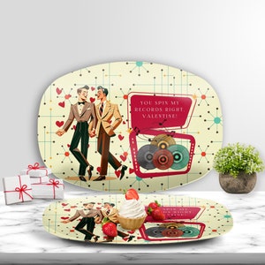 Bandeja retrô de vinil para homens, bandeja de servir para casal gay kitsch de dia dos namorados, prato de design moderno de meados do século