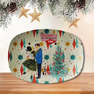 Plateau artistique rétro vintage des années 50 pour cartes de Noël kitsch, plateau de service en forme d&#39;étoile de diamant franciscaine
