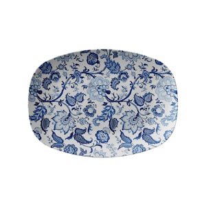 Półmisek do serwowania w luksusowym niebieskim i białym kwiatowym stylu chinoiserie, tace do serwowania, bezpieczne naczynia do serwowania w kuchence mikrofalowej, elegancki zestaw obiadowy na prezenty