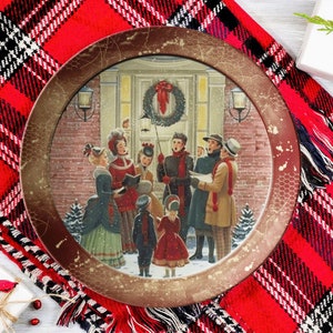 Vintage Brown Christmas Carolers Scene Dinner Plate, Christmas Dinner Plate, Decorative 10 Inch Dinnerware Set, Holiday Plate, 10 Inch Plate