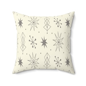 Mid Century Modern Throw Pillows with Inserts, Retro 1950s Atomic Cushions, MCM Gray, Mustard Yellow, Futuristic Starburst Accent Pillows