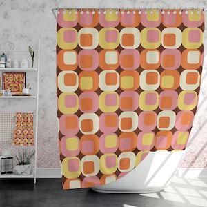 Mid Century Modern Retro Geometric Squares Shower Curtain