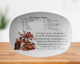 Fall Farmhouse Handwritten Recipe Platter, Personalized Handwriting Recipe Card Plate Keepsake, Family Heirloom Recipes, Mom, Grandma Gift