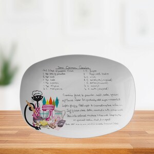 Atomic Cat Handwritten Recipe Platter, Personalized Mid Mod Retro Handwriting Recipe Plate Keepsake, Family Heirloom Recipe, Cat Lovers Gift
