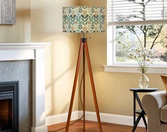 Mid Century Modern Scandinavian Floral Tripod Floor Lamp, Retro Botanical Accent Lighting