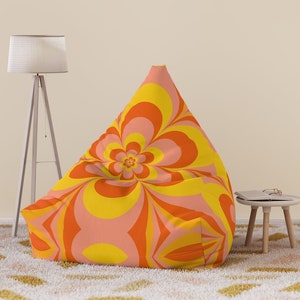 Groovy Funky Retro Bean Bag Chair Cover, Mid Century Modern Decor, Vintage Floral Bean Bag, 70s Psychedelic Bean Bag Cover, Retro Home Decor