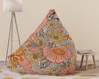 Funda de puf con diseño floral de los años 70, decoración moderna de mediados de siglo