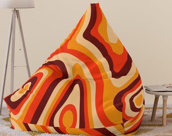 Retro Groovy Psychedelic Mid Century Modern Bean Bag Chair Cover, Adult Bean Bag Cover, Teen Bean Bag Cover, Hippie Bean Bag Chair Cover