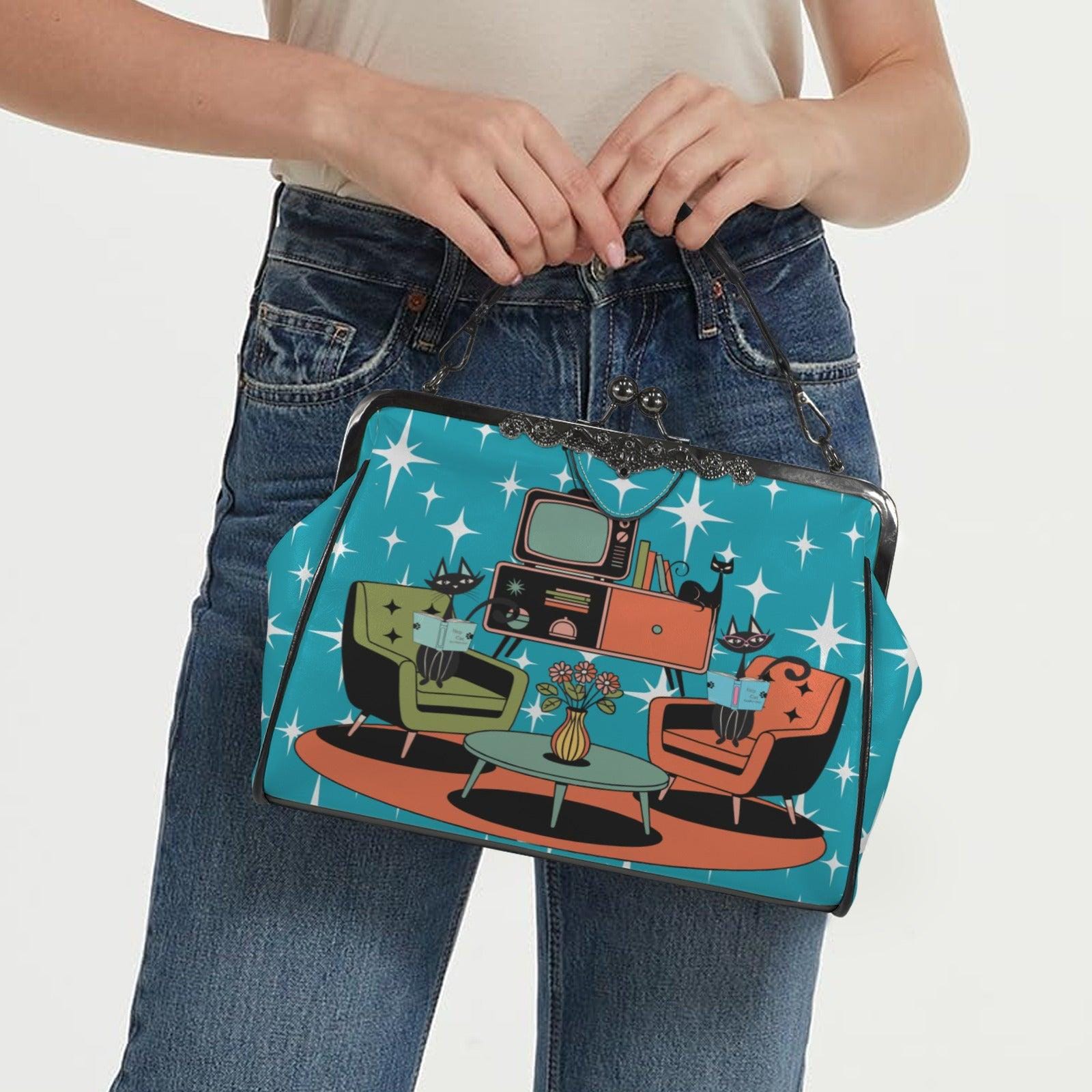 Atomic Cat Retro Kisslock Purse, Mid Century Modern Starburst Bag