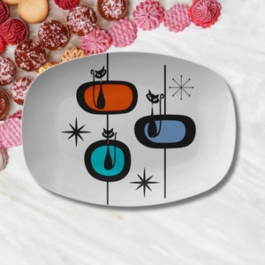Mid Century Modern Atomic Cat Serving Platter, Retro Vintage Starburst Decor, Chic 1950s Dining Tableware, MCM Kitchen Decor