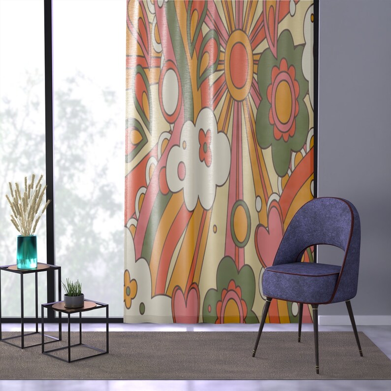 70s Display Window Window Curtains in Mid Century Modern Retro Groovy Hippie 70s Sunburst ...