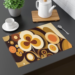 60s Mid Mod Geometric Retro Placemat, MCM 70s Groovy, Hippie Bold Abstract Table Linen, Mid Century Modern Dining Decor