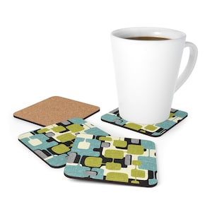 Mid Century Modern Corkwood Coasters, Set of 4, MCM 60s Geometric Abstract Kitchen Decor