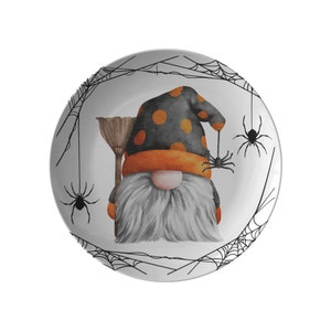 Wizard Gnome Halloween Plate, Custom Halloween Decor, Trick or Treat Plates, Gnome Party Plate, Halloween Fall Party Decor, Kids Gift