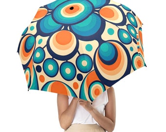 Retro Groovy Orbs Mid Mod Semi-Automatic Foldable Umbrella