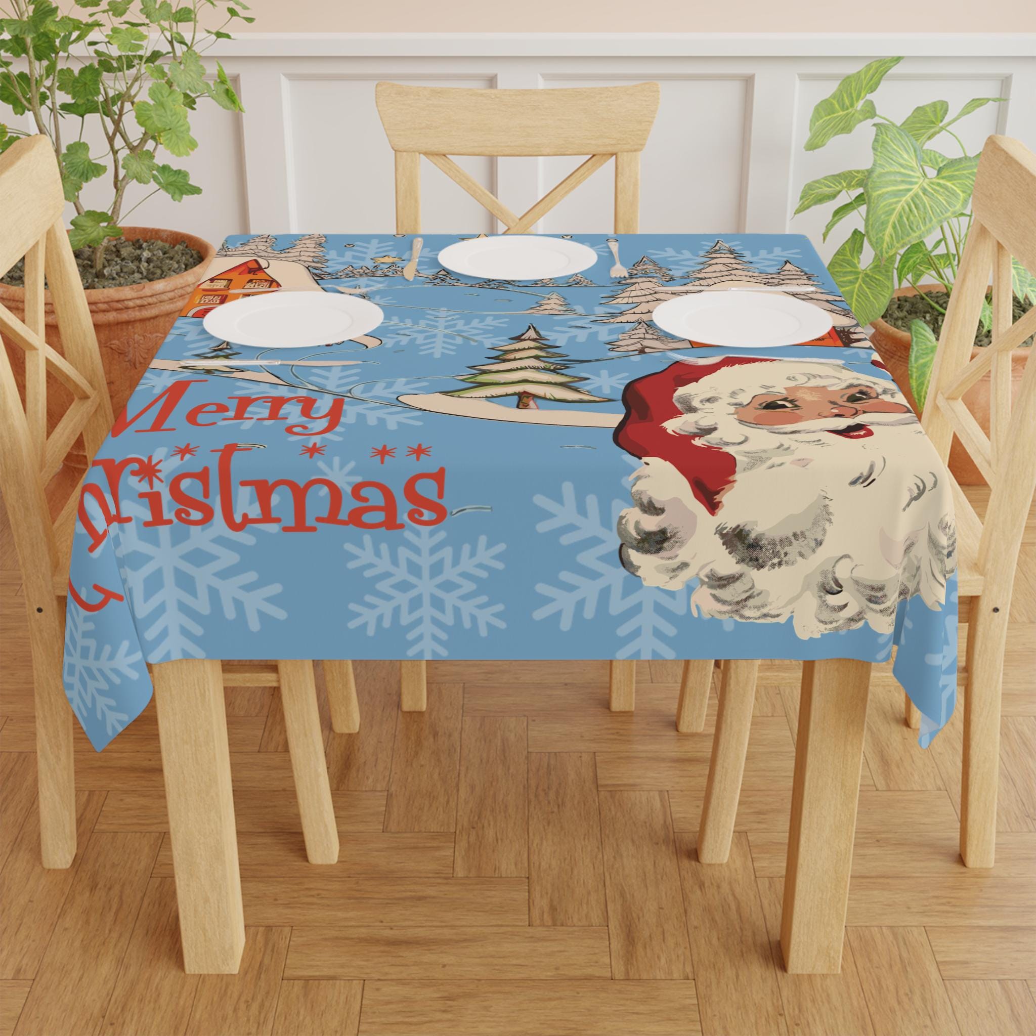 ヴィンテージサンタクロース北欧クリスマスシーンテーブルクロス