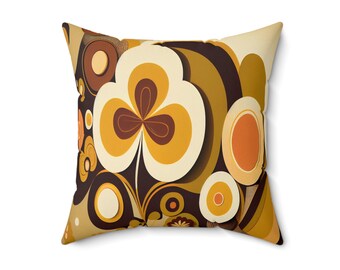 60s Mid Mod Geometric Retro Floral Throw Pillow with Insert, MCM 70s Groovy, Hippie Bold Abstract Living Room, Bedroom Decor - 122981223
