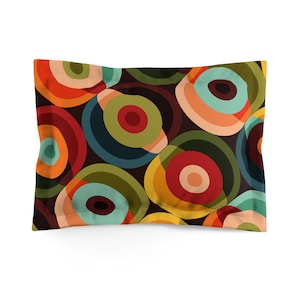 Retro Groovy Geometric Circle Orbs Pillow Sham, 70s Mid Century Modern Psychedelic Abstract Bedroom Pillow Cover - 132682823