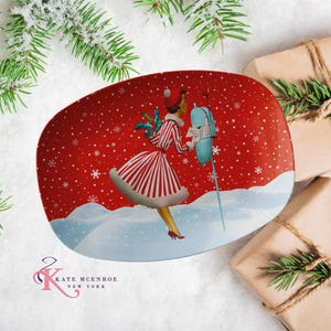 Plateau de Noël moderne du milieu du siècle, vaisselle de vacances kitsch rétro vintage des années 50