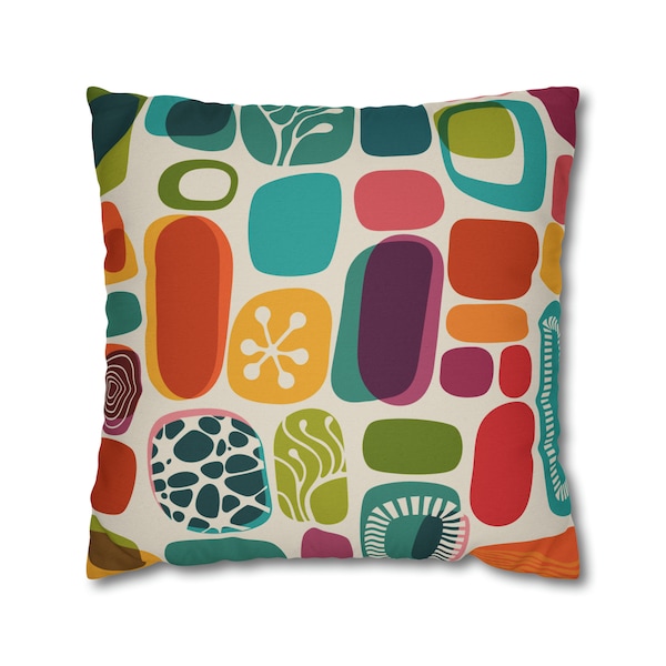1950s Mid Century Modern Amoeba Throw Pillow Cover, Retro Teal, Burnt Orange, Lime Geometric Abstract Cushion Covers, MCM Pillow Case Gifts