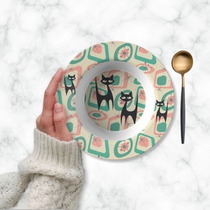 Atomic Cat Mid Century Modern Starburst Bowl, 60s Retro Geometric Pink, Mint, Gray MCM Dishes