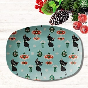 Assiette de Noël Atomic Cat : vaisselle des fêtes rétro Mid-Century moderne