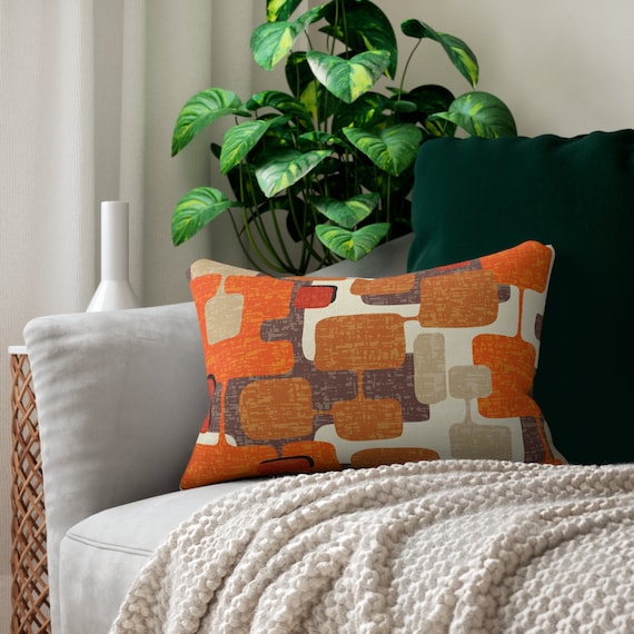 Retro Geometric Mid Century Modern Lumbar Pillow, Mid Mod Vintage Atomic Age Decor