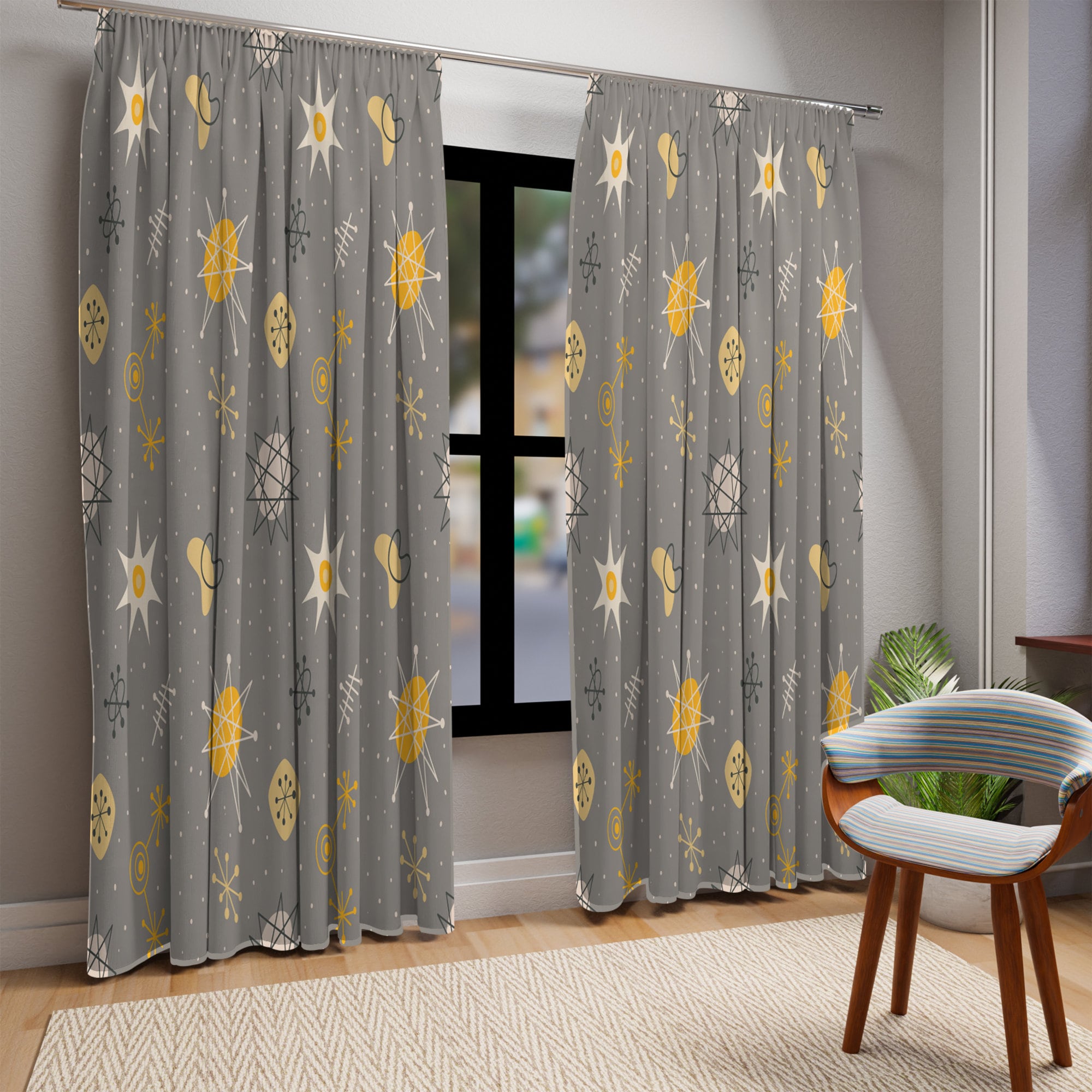 Window Curtains in Mid Century Modern Retro 1950s Atomic