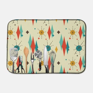 Franciscan Diamond Starburst Dish Mat, Mid Century Modern Retro 50s Kitchen Decor