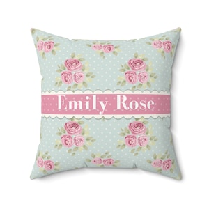 Funda de almohada con nombre personalizado, cojín floral personalizado para niños y adultos, decoración del hogar Shabby Chic, almohada decorativa con nombre de bebé, idea de regalo única