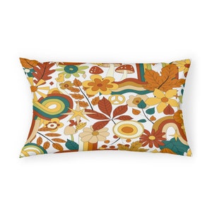 Retro Pillow Sham, 70s Groovy Hippie Mid Century Modern Bedding, Custom Designed Floral Pillow Covers, Dorm Room Bedding, Decorative Cushion