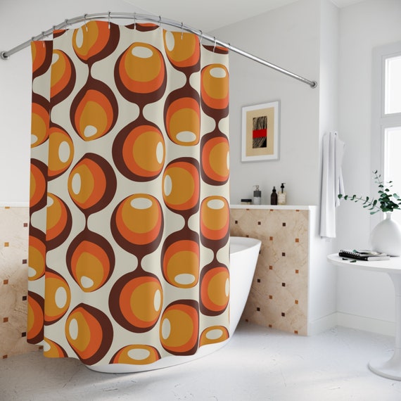 Groovy Orbs Shower Curtain, Retro 70s Hippie Style, Mid Century Bathroom Decor - KM13679723