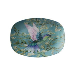 Hummingbird In Almond Blossoms Dinnerware Serving Platter, Floral Serving Dishes, ThermoSāf Platters, Decorative Floral Serving Tray, Birds