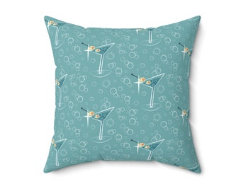 Retro Cocktail Party Mid Century Modern Throw Pillow, MCM Cushion, Teal Vintage Style Decor