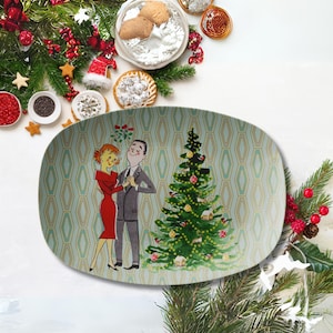 Plateau de Noël pour couple kitsch vintage rétro des années 1950, cadeaux de cuisine de vacances modernes du milieu du siècle
