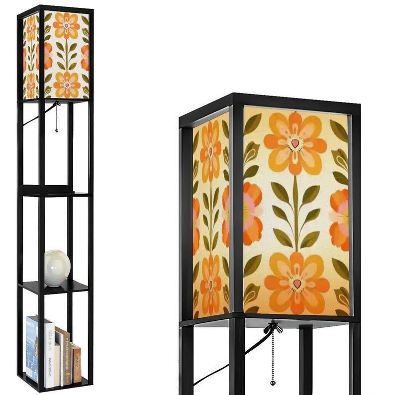 Scandinavian Modern Danish Floral Shelf Floor Lamp, Mid Century Bookcase Light Bild 2