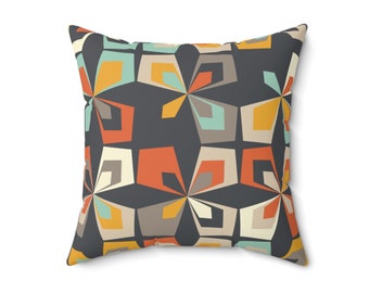 Mid Century Modern Throw Pillow: 60s Geometric Floral Decor