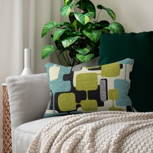Retro Abstract Lumbar Pillow, Mid Century Teal. Lime, Modern MCM Home Accent