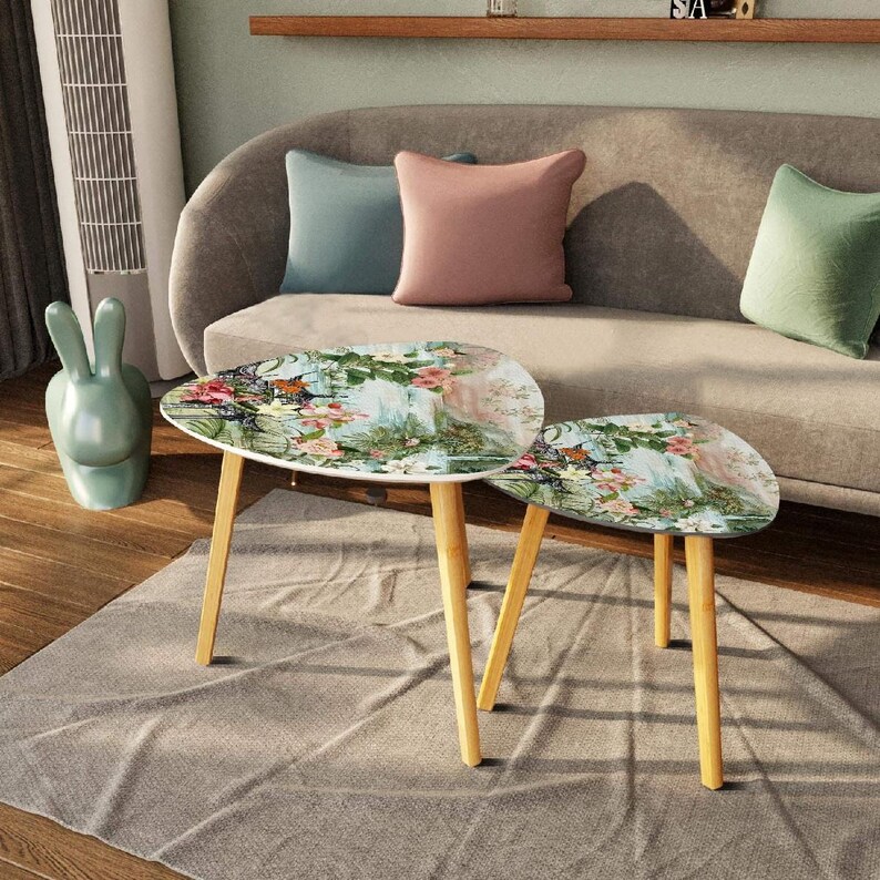 Chinoiserie Garden Pagoda Nesting Tables, Oriental Floral Decor ...