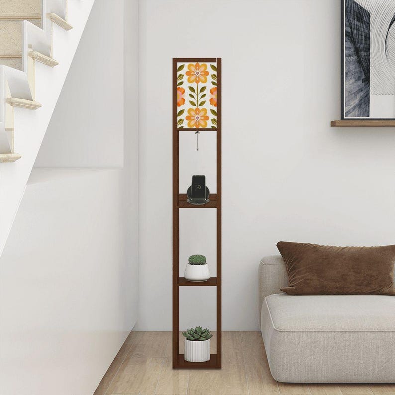 Scandinavian Modern Danish Floral Shelf Floor Lamp, Mid Century Bookcase Light Bild 7
