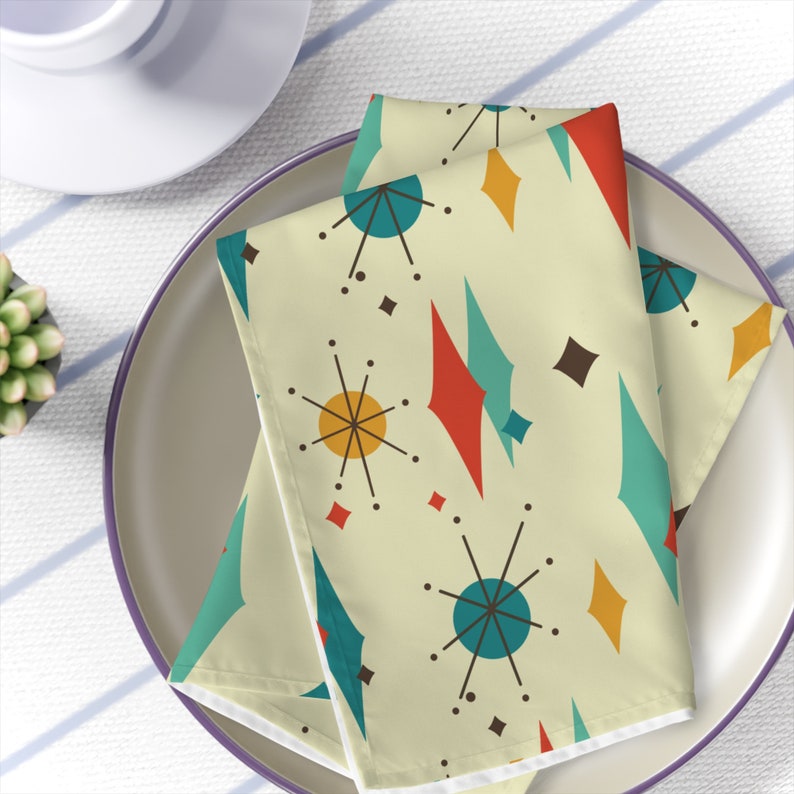 Franciscan Diamond Starburst Cloth Napkins, Set of 4, Mid Century Modern Retro Atomic Table Linens, MCM Dining Decor image 2