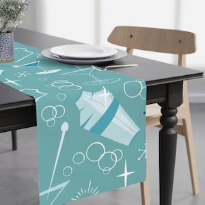 Mid Century Modern Retro Kitschy Cocktail & Bubbles Table Runner