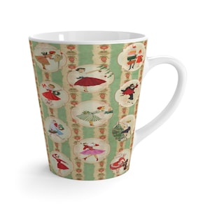 1950s Retro Vintage Kitsch Christmas Latte Mug by Kate McEnroe New York, Mid Century Modern Holiday Drinkware, Atomic Age Coffee Cup