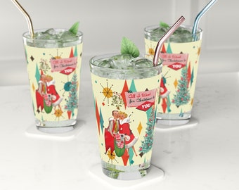 Retro Vintage 50s Franciscan Diamond Starburst Kitsch Christmas Card Art Pint Glass