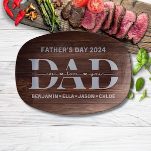 Personalized Platter For Dad, Grandpa, Custom Kid's Name Grill Plate, Father's Day BBQ Serving Tray, Gift For Him, Birthday, Anniversary