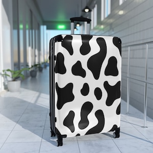 Kofferset in zwart-witte koeienprint, op maat ontworpen bagageset, reisbagage, cabinekoffers, Unisex handbagage rolkoffergeschenken