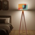 Mid Century Modern Abstract Tripod Floor Lamp, Retro MCM Wooden Standing Light, Bold Geometric Shade, Vintage Accent Lighting