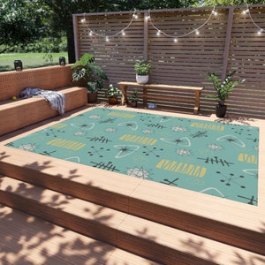 Mid Century Modern Atomic Boomerang Starburst Outdoor-Indoor Area Rug, 50s Retro Patio, Porch Accent Rug