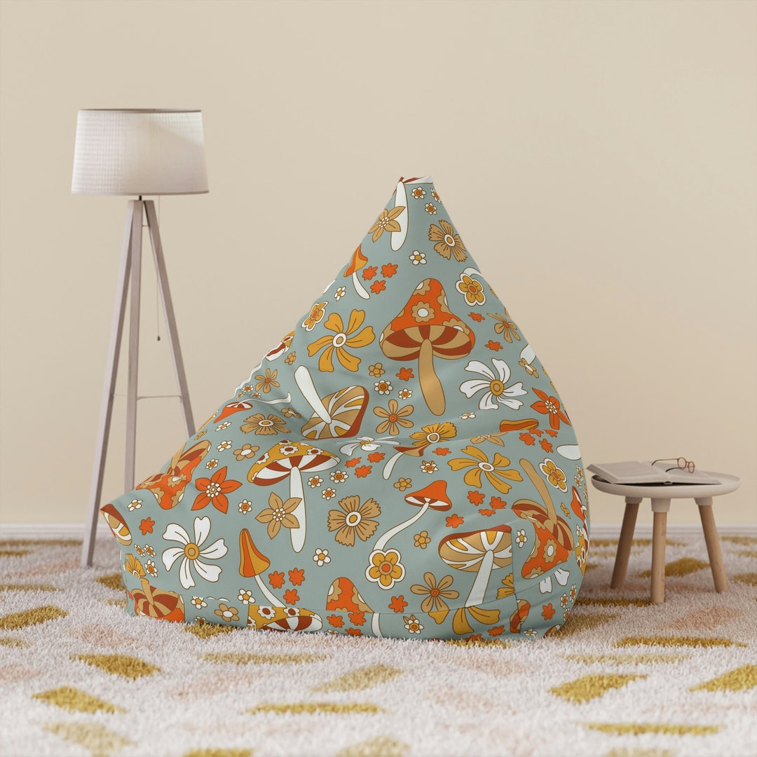 Cottagecore Mushroom Aesthetic Bean Bag Chair Cover, Retro Hippie 70s