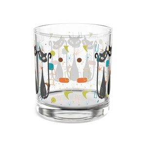 Atomic Kitschy Black Cat Rocks Glass, 10oz Mid Century Modern Whiskey ...
